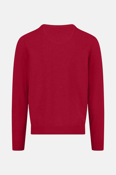 Pull à col en V rouge de FYNCH-HATTON, en maille fine et de couleur unie.