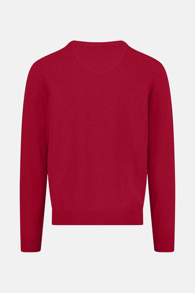 Pull à col en V rouge de FYNCH-HATTON, en maille fine et de couleur unie.