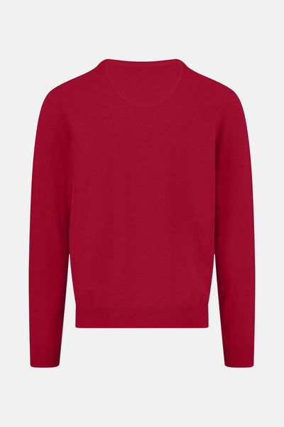 Pull à col en V rouge de FYNCH-HATTON, en maille fine et de couleur unie.