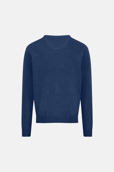 Pull à col en V bleu de FYNCH-HATTON, en tricot texturé uni, présenté à plat sur fond clair.
