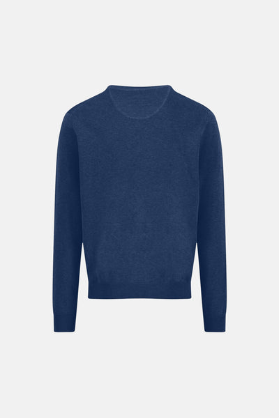 Pull à col en V bleu de FYNCH-HATTON, en tricot texturé uni, présenté à plat sur fond clair.
