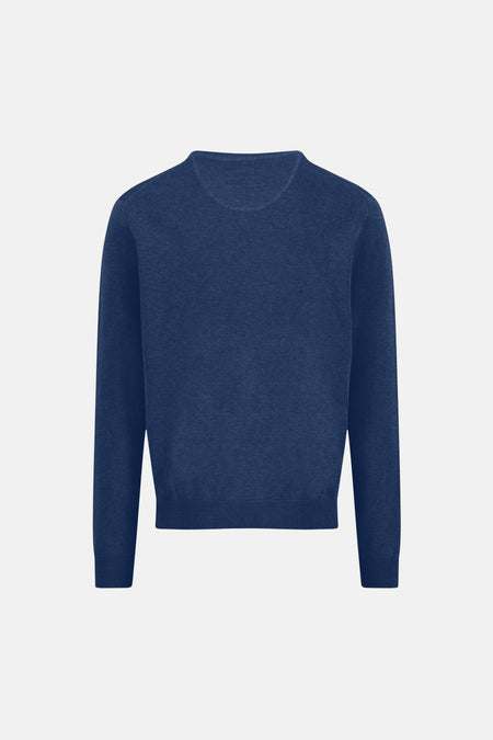Pull à col en V bleu de FYNCH-HATTON, en tricot texturé uni, présenté à plat sur fond clair.

