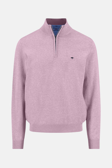 Pull à col roulé rose de FYNCH-HATTON avec fermeture éclair partielle et logo discret.