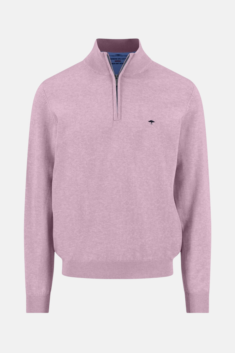 Pull à col roulé rose de FYNCH-HATTON avec fermeture éclair partielle et logo discret.