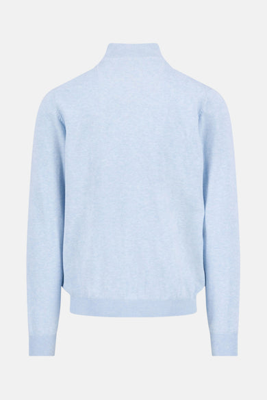 Pull à col roulé bleu de FYNCH-HATTON, en maille fine et uniforme, vue arrière.
