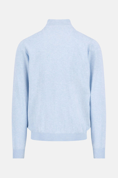 Pull à col roulé bleu de FYNCH-HATTON, en maille fine et uniforme, vue arrière.
