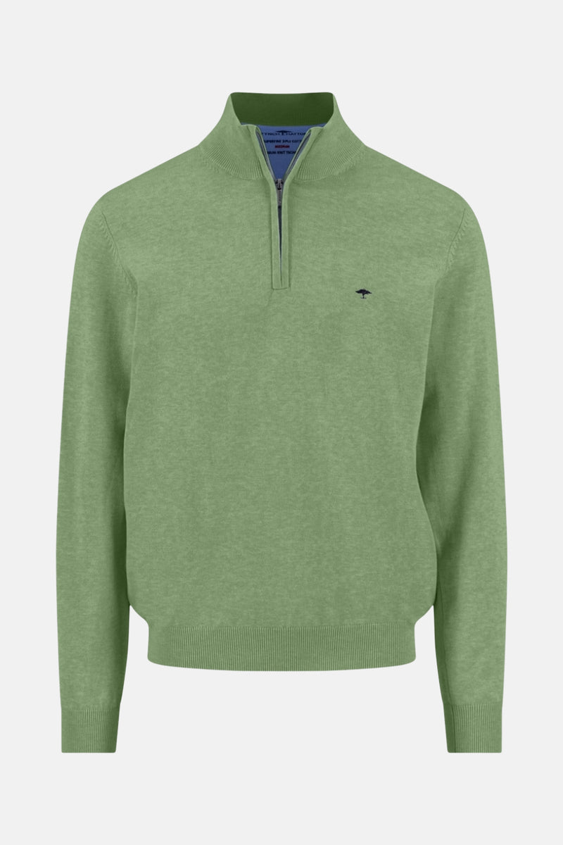 Groene coltrui van FYNCH-HATTON, achterkant, met een geribde opstaande kraag.