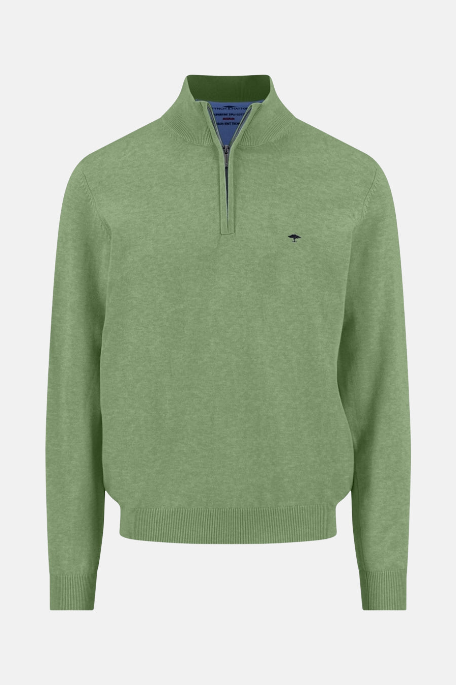 Pull vert à col roulé de FYNCH-HATTON, avec fermeture éclair et logo discret.
