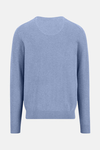 Pull à col rond bleu de FYNCH-HATTON, texture tricotée fine, vue de dos.
