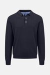 Pull bleu de FYNCH-HATTON, avec col polo et deux boutons, en maille fine unie, avec logo discret.