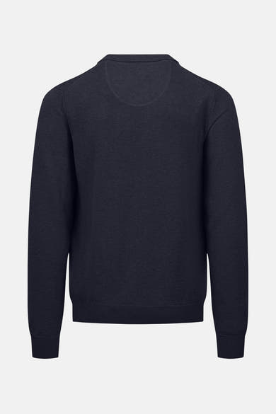 Pull bleu marine de FYNCH-HATTON, vue arrière, en maille fine avec col rond et manches longues.