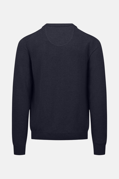 Pull bleu marine de FYNCH-HATTON, vue arrière, en maille fine avec col rond et manches longues.