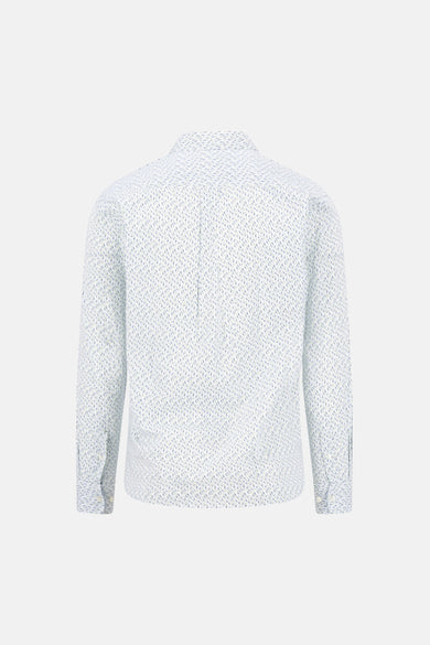 Chemise à manches longues multicolore de FYNCH-HATTON, motif imprimé sur fond blanc, vue de dos.
