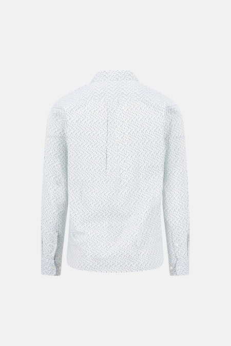 Chemise à manches longues multicolore de FYNCH-HATTON, motif imprimé sur fond blanc, vue de dos.
