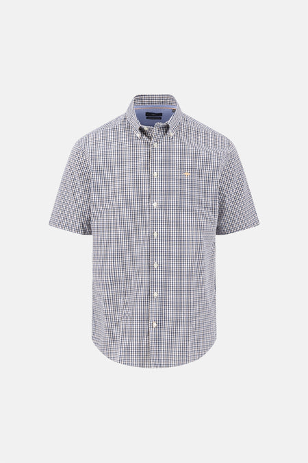 Chemise à manches courtes multicolore de FYNCH-HATTON, à motif carreaux vichy, avec une poche poitrine.