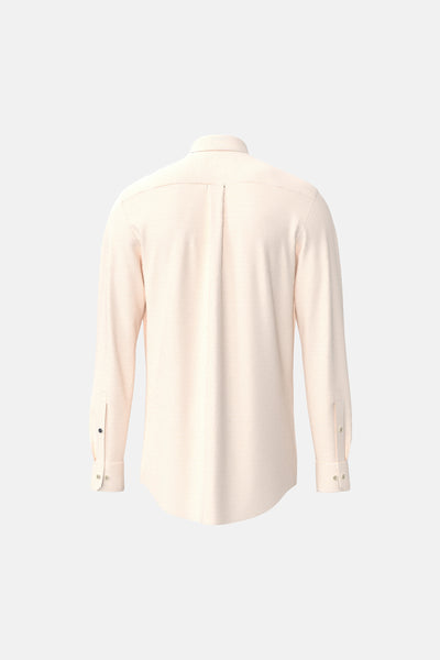 Orange long-sleeve chemise with fine vertical stripes, back view showing central seam and buttoned cuffs