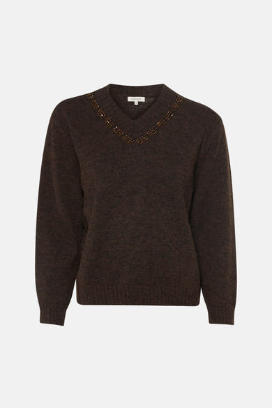 Pull col V - brun
