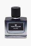 Parfum bleu-gris de Tom Tailor, dans un flacon carré en verre avec un bouchon noir strié.