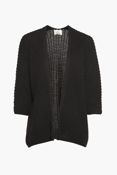 Gilet noir en maille ajourée de Terra di Siena, avec manches trois-quarts et sans fermeture.