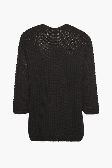 Gilet noir en maille de Terra di Siena, avec des manches trois quarts et un motif ajouré au dos.