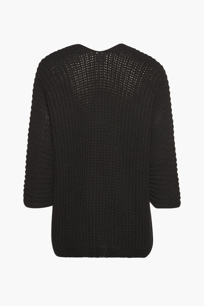 Gilet noir en maille de Terra di Siena, avec des manches trois quarts et un motif ajouré au dos.