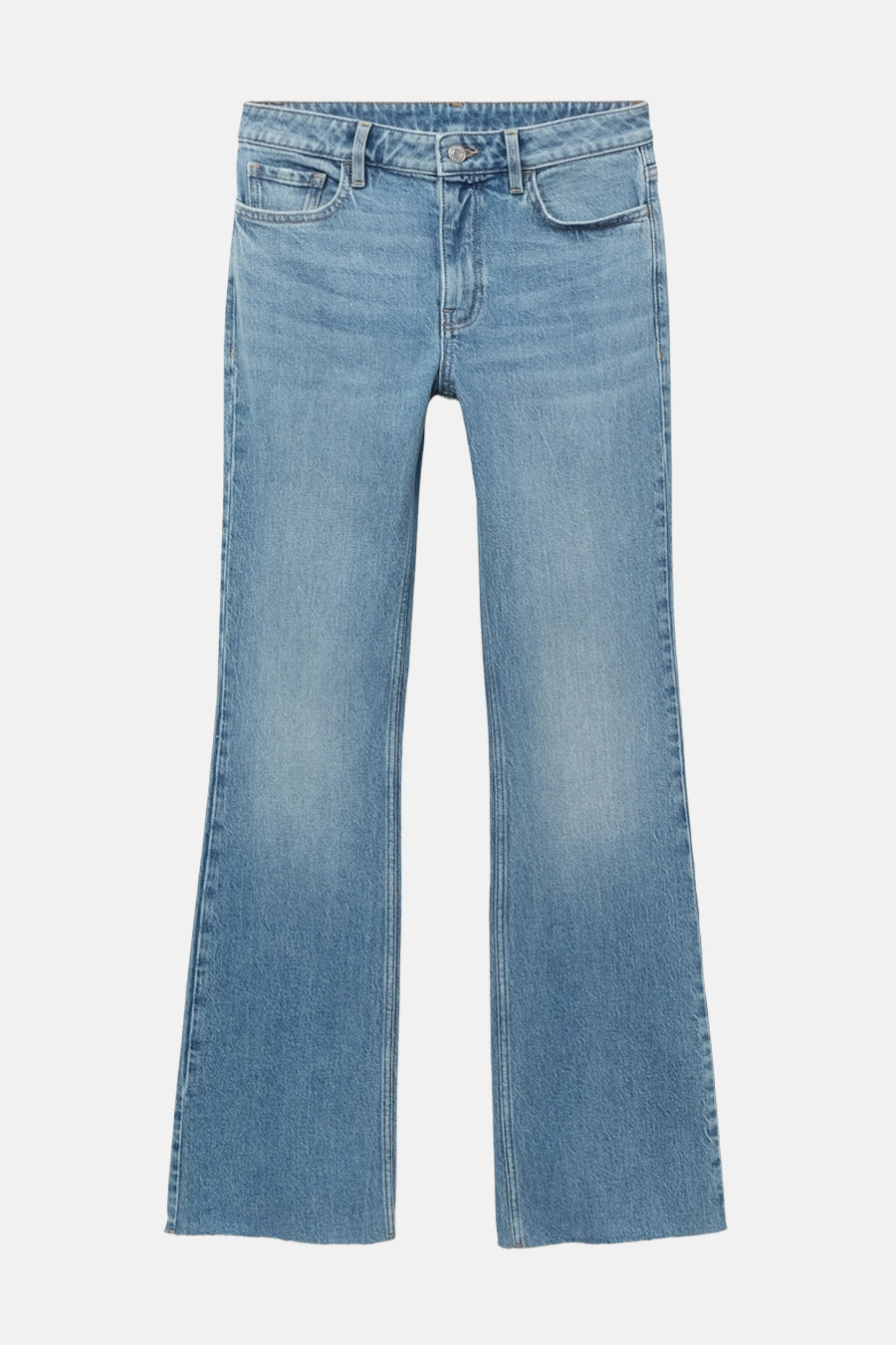 Wijd uitlopende jeans van lichtblauw denim van MANGO, met rafelige zoom.