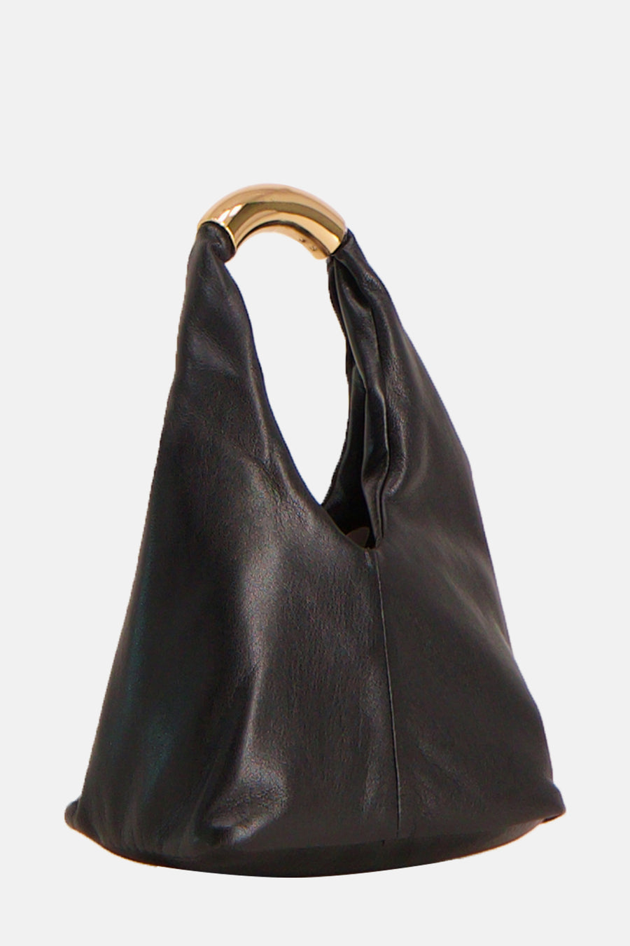 Zwarte leren handtas van MANGO, met een gouden ronde handgreep.