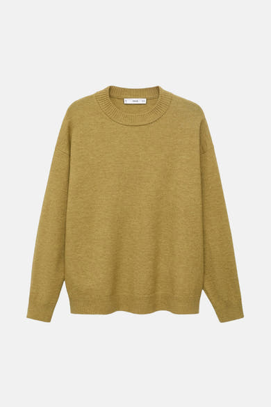 Pull à col rond vert par MANGO, en maille texturée fine et coupe décontractée.
