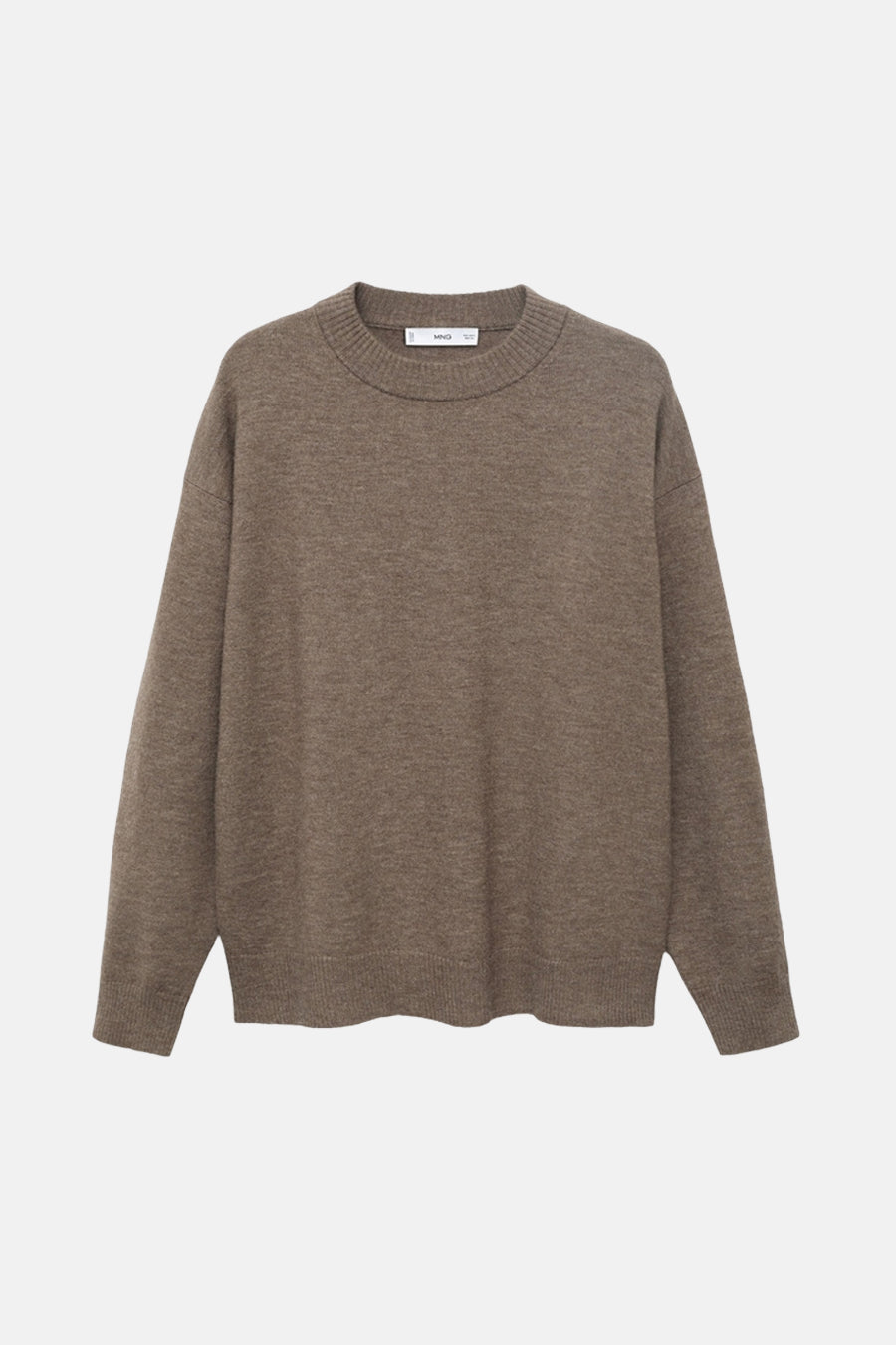Pull col rond marron de MANGO, en maille texturée, à manches longues et coupe décontractée.