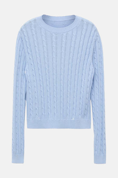 Pull à col rond bleu de MANGO avec motif torsadé sur l'ensemble et manches longues.