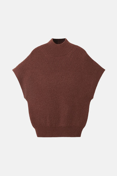 Débardeur marron de MANGO en tricot côtelé à col montant et sans manches.