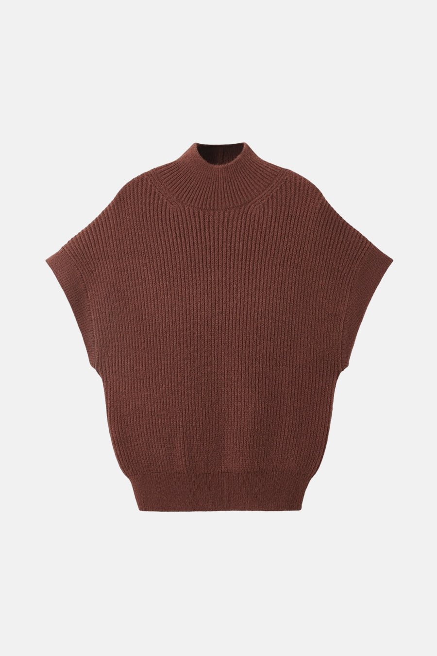 Débardeur marron de MANGO en tricot côtelé à col montant et sans manches.