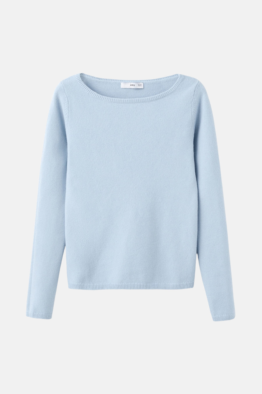 Pull à col rond bleu de MANGO, en maille fine et douce, avec un col bateau.