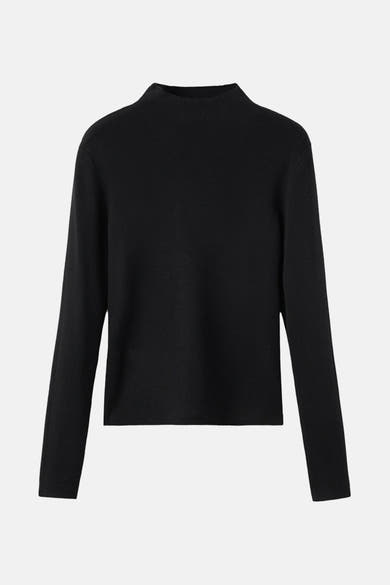 Pull col rond noir de MANGO, en maille côtelée fine, manches longues.