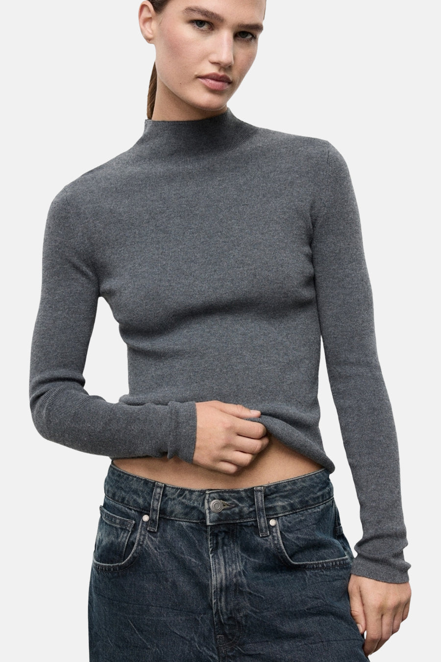 Pull met ronde hals - grijs