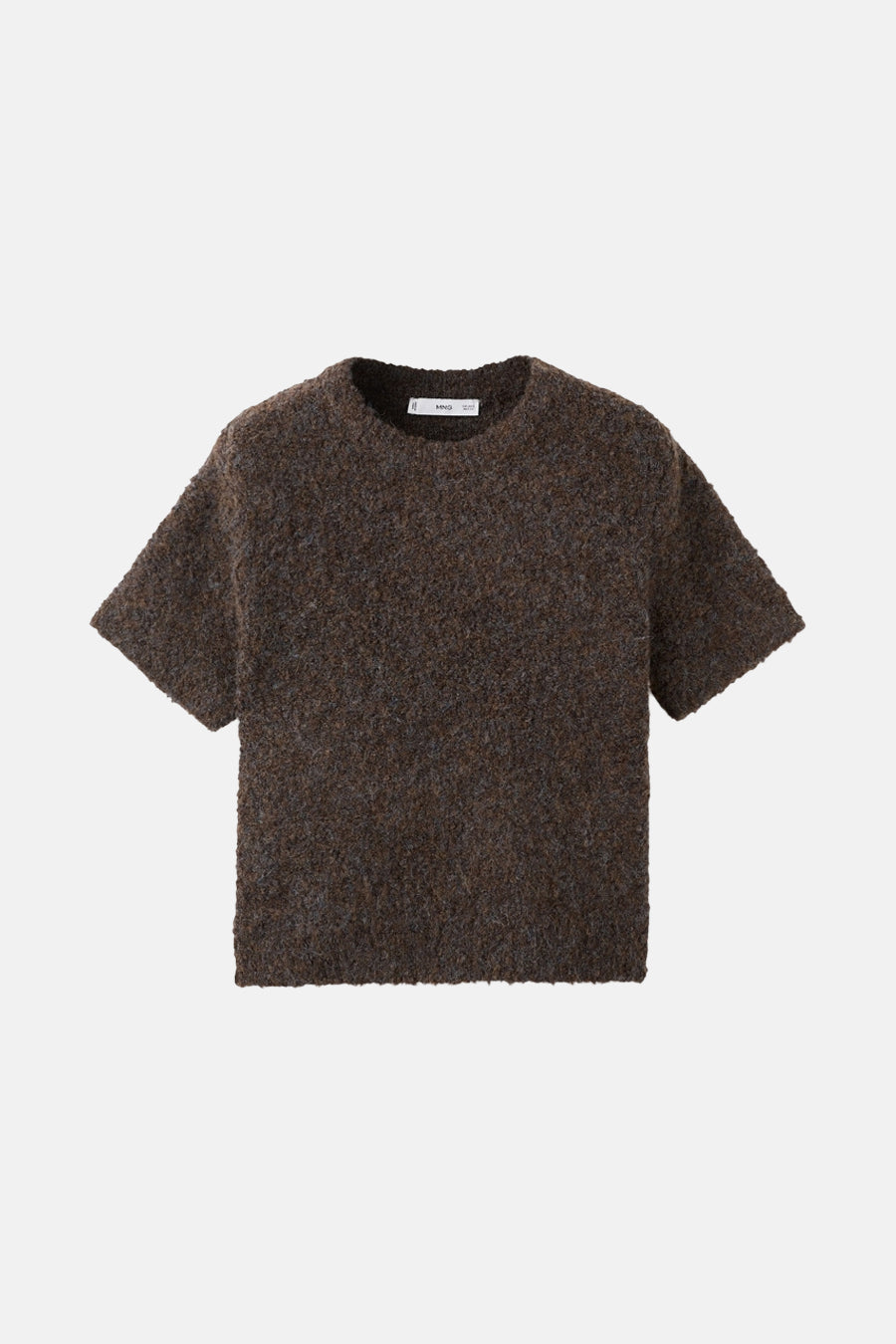 Pull à col rond marron de MANGO, en maille texturée avec des manches courtes.