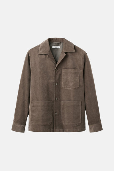Chemise à manches longues grise de MANGO avec des poches plaquées et une texture côtelée.
