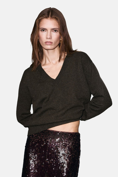 Pull met V-hals - bruin