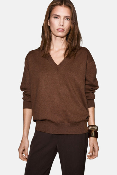 Pull met V-hals - bruin