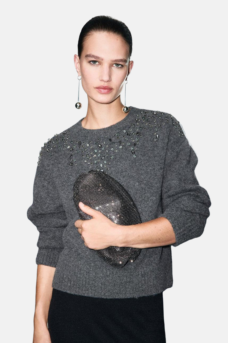 Pull met ronde hals - grijs