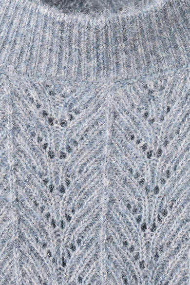 Pull à col rond bleu de MANGO, en maille ajourée avec un subtil fil scintillant.