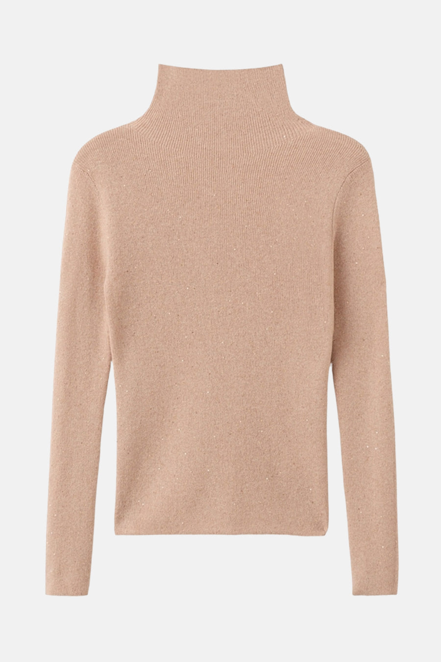 Pull à col roulé beige par MANGO, avec de subtils détails scintillants sur une maille fine.
