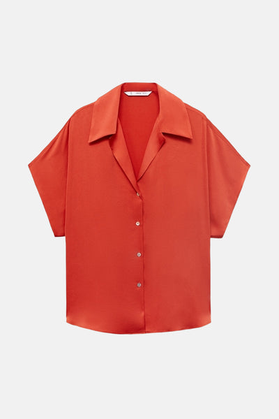 Oranje overhemd met korte mouwen van MANGO, met een klassieke kraag en knoopsluiting aan de voorkant.