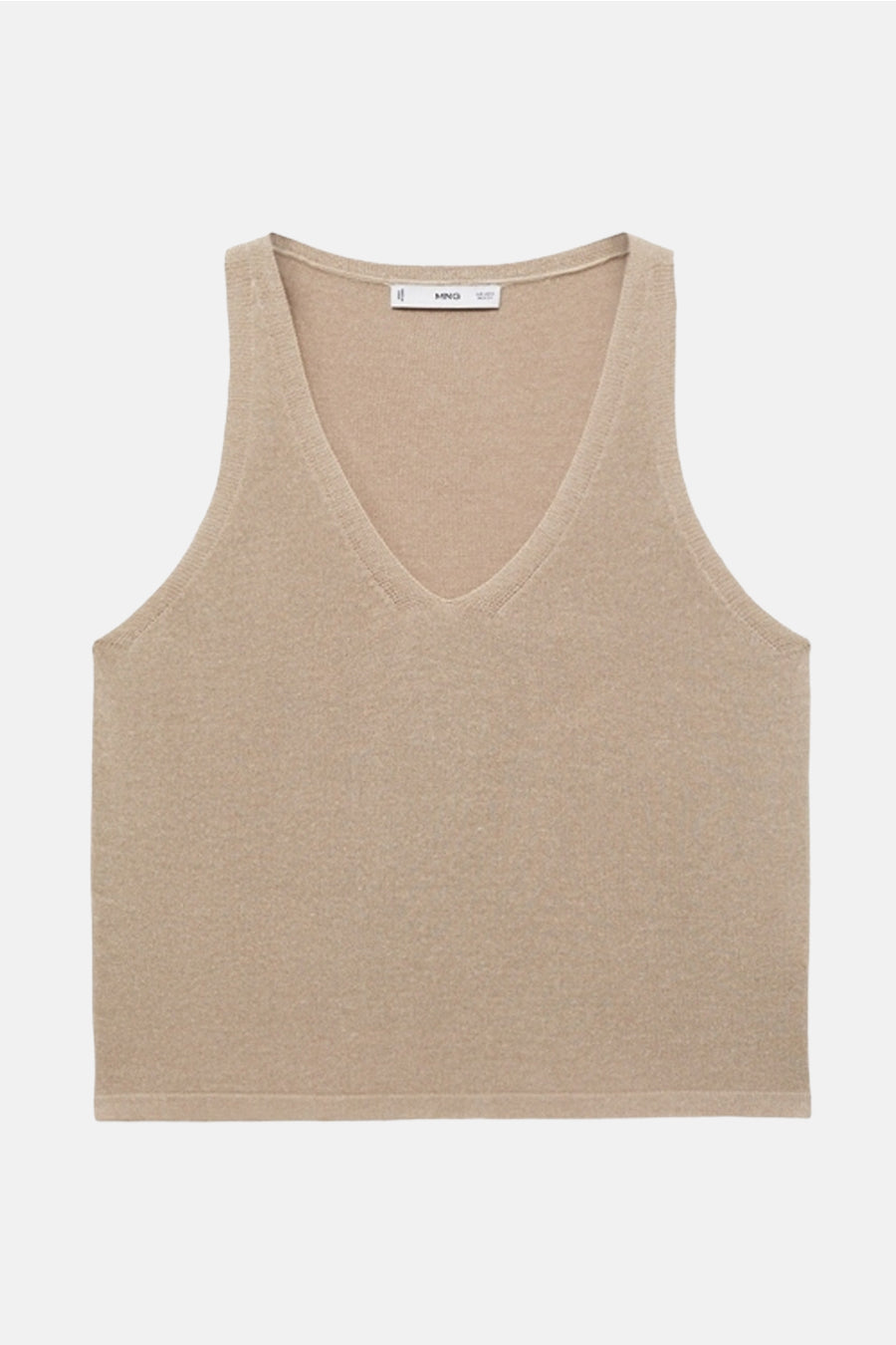 Débardeur beige de MANGO, avec encolure en V, sur un fond uni.

