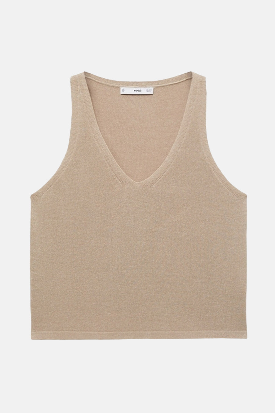 Beige gebreid hemdje van MANGO, met een V-hals en een fijne textuur.