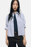Multikleuren gestreept overhemd van MANGO met een button-down kraag en knoopsluiting.