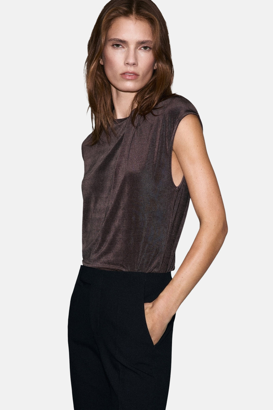 Blouse met korte mouwen - bruin