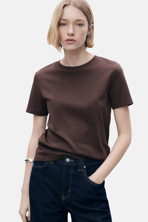 Top uni manches courtes Brun - MANGO