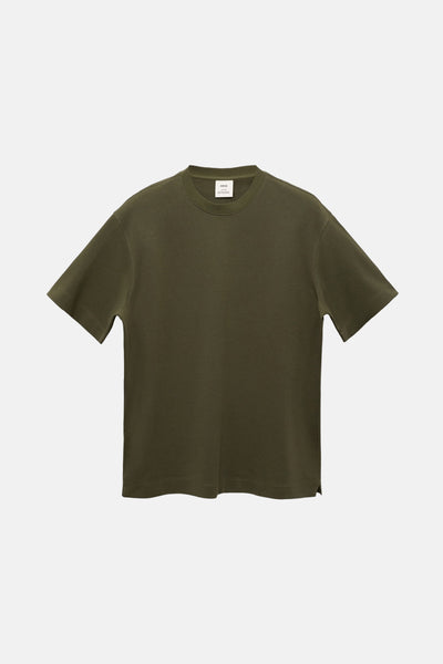 Kaki T-shirt met korte mouwen van MANGO, van effen tricot, relaxte pasvorm.