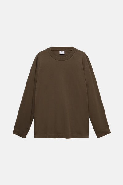 Kaki T-shirt met lange mouwen van MANGO, effen met een ronde hals.